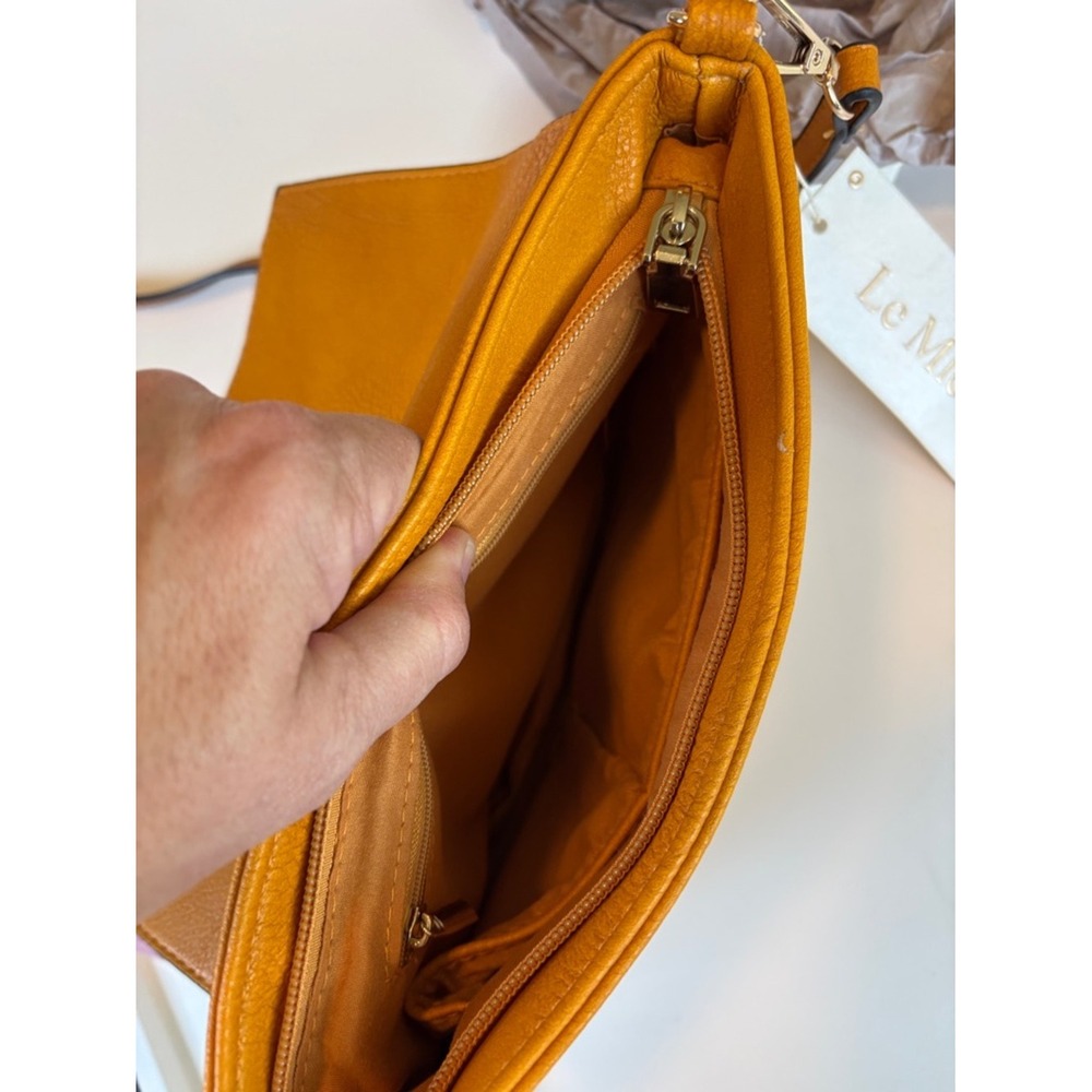 NEW Ochre Yellow Crossbody Bag Purse Vegan Leather Boho Casual Knot Consign - Picture 11 of 11